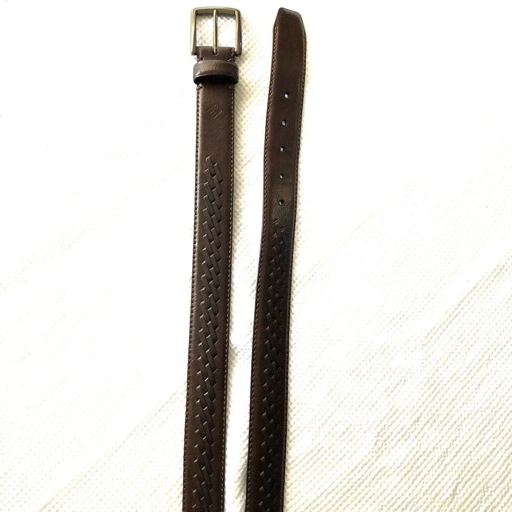 Columbia Belt Mens 38 Brown Leather Braided Center Design Dress Casual waist